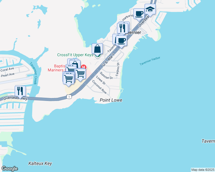 map of restaurants, bars, coffee shops, grocery stores, and more near 167 Lowe Street in Tavernier