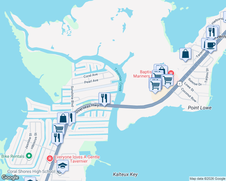 map of restaurants, bars, coffee shops, grocery stores, and more near 228 South Airport Road in Tavernier