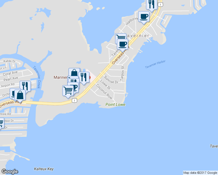map of restaurants, bars, coffee shops, grocery stores, and more near 157 Lowe Street in Tavernier