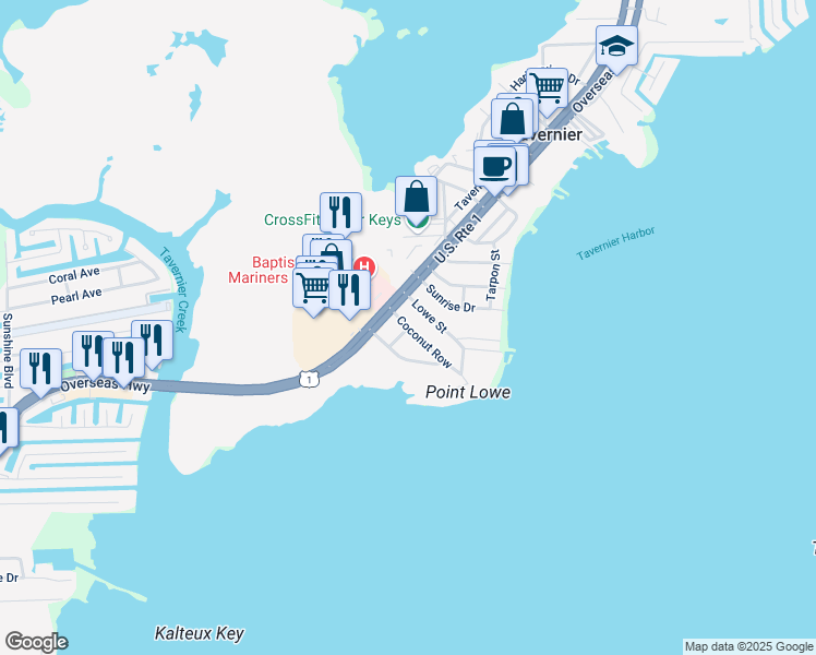 map of restaurants, bars, coffee shops, grocery stores, and more near 133 Coconut Row in Tavernier