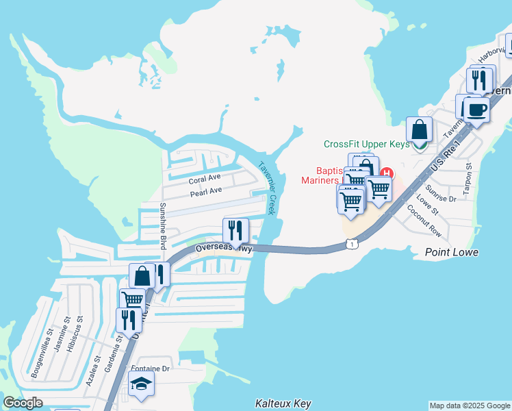 map of restaurants, bars, coffee shops, grocery stores, and more near 228 South Airport Road in Tavernier