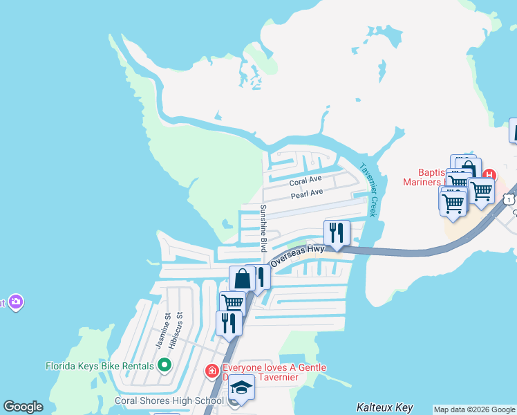 map of restaurants, bars, coffee shops, grocery stores, and more near 103 Bluebird Road in Tavernier