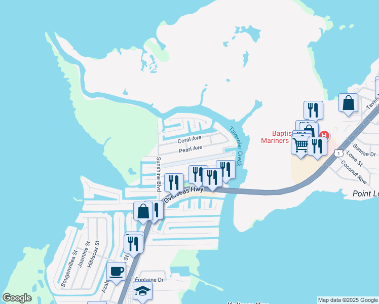 map of restaurants, bars, coffee shops, grocery stores, and more near 168 Pearl Avenue in Tavernier