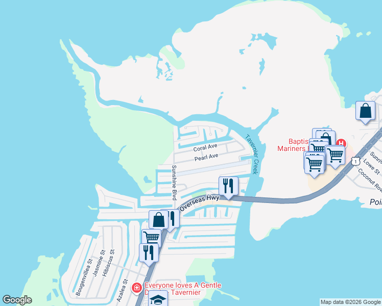 map of restaurants, bars, coffee shops, grocery stores, and more near 123 Coral Avenue in Tavernier