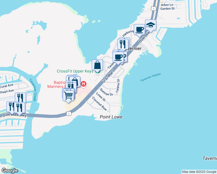map of restaurants, bars, coffee shops, grocery stores, and more near 137 North Sunrise Drive in Tavernier