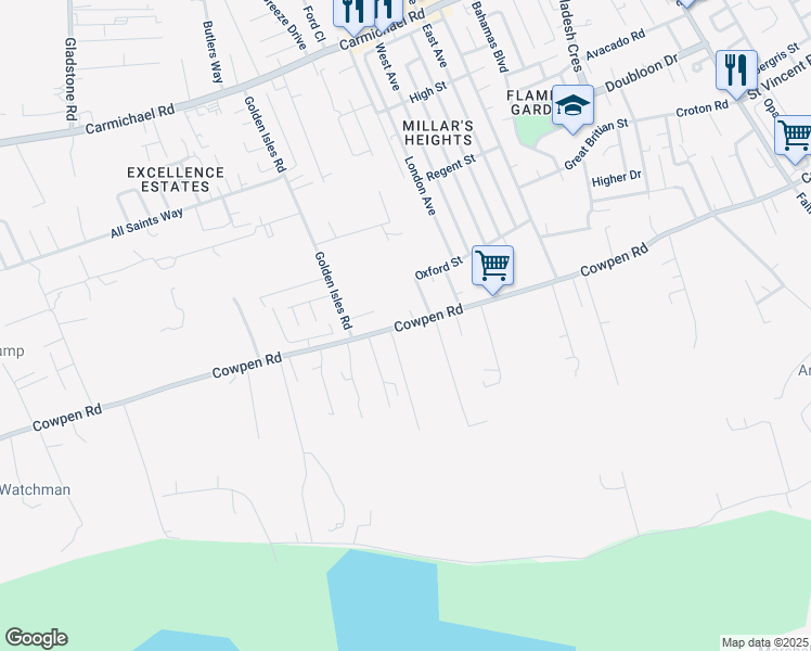 map of restaurants, bars, coffee shops, grocery stores, and more near in Nassau