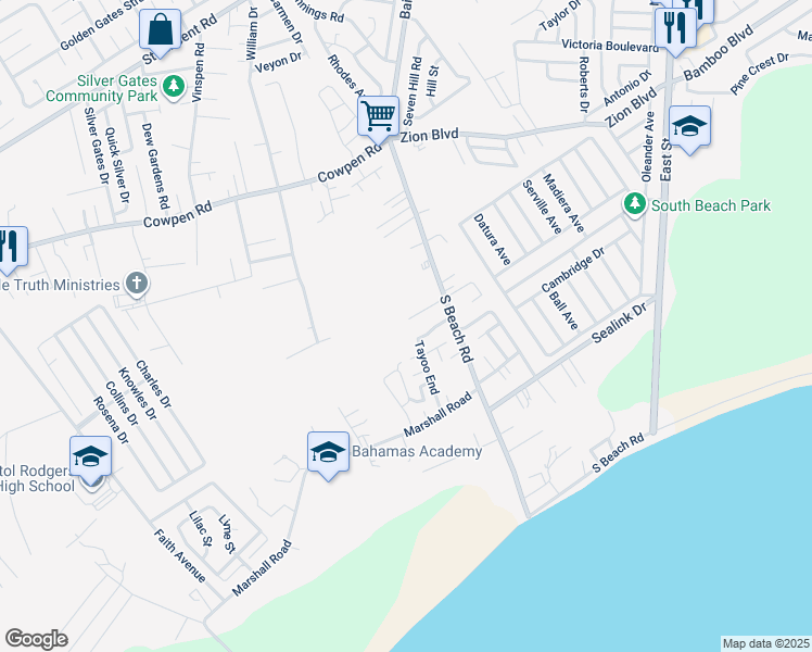 map of restaurants, bars, coffee shops, grocery stores, and more near in Nassau