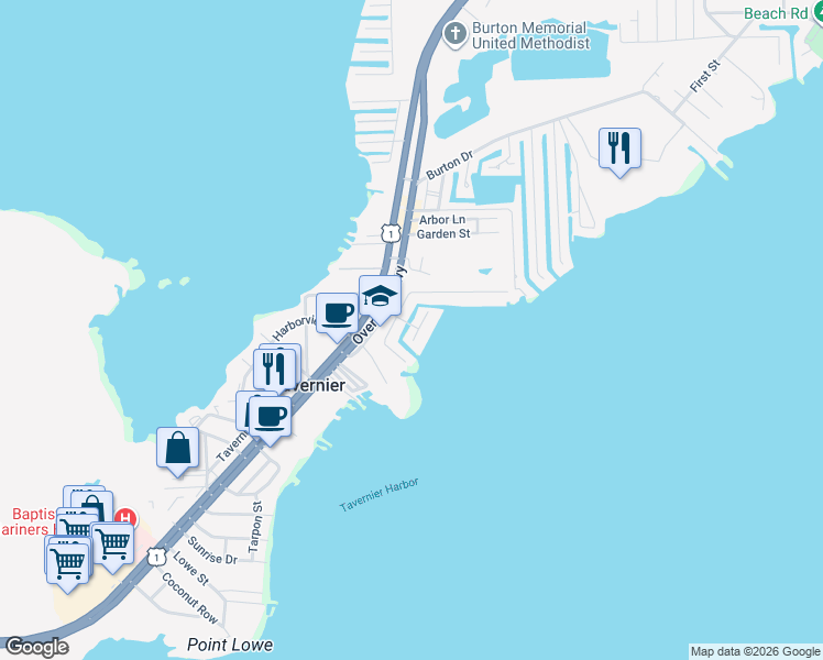 map of restaurants, bars, coffee shops, grocery stores, and more near 142 Dubonnet Road in Tavernier