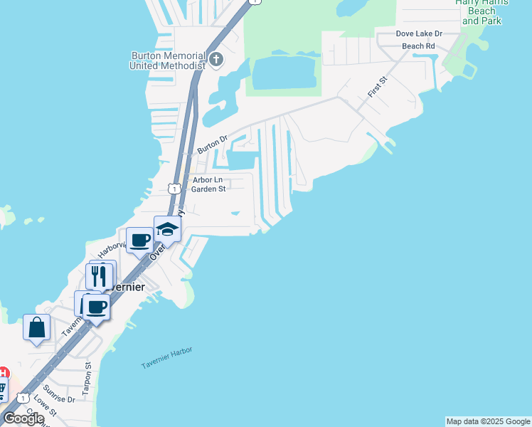 map of restaurants, bars, coffee shops, grocery stores, and more near 278 Burgundy Drive in Tavernier