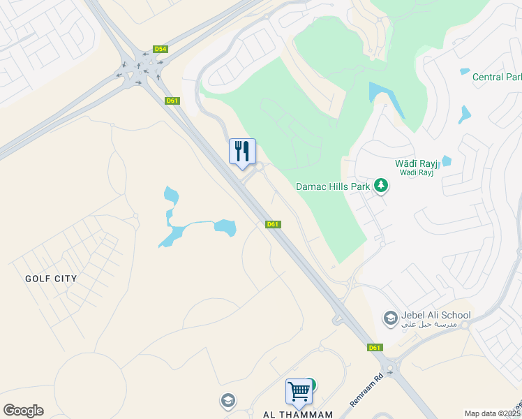 map of restaurants, bars, coffee shops, grocery stores, and more near 1 Hessa Street in Dubai