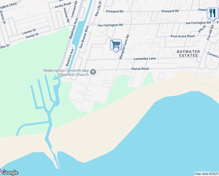 map of restaurants, bars, coffee shops, grocery stores, and more near Hanna Road. in Nassau