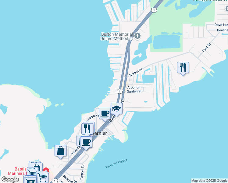 map of restaurants, bars, coffee shops, grocery stores, and more near 92550 Overseas Highway in Tavernier