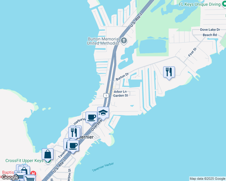 map of restaurants, bars, coffee shops, grocery stores, and more near 107 Garden Street in Tavernier