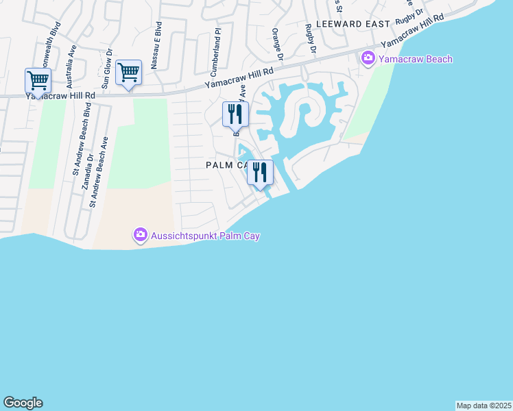 map of restaurants, bars, coffee shops, grocery stores, and more near Unnamed Road in Nassau