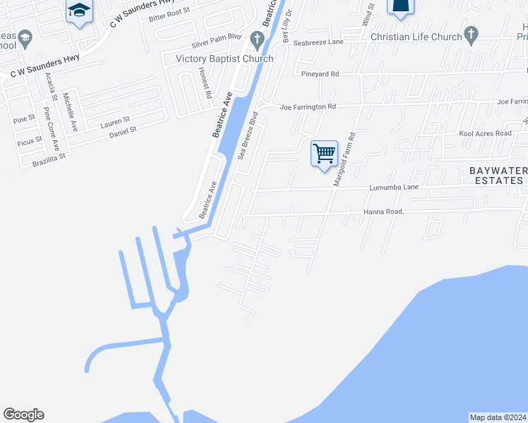 map of restaurants, bars, coffee shops, grocery stores, and more near Hanna Road. in Nassau