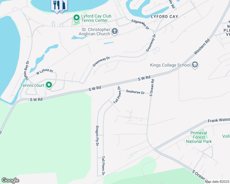 map of restaurants, bars, coffee shops, grocery stores, and more near Dragon Fly Drive in Nassau
