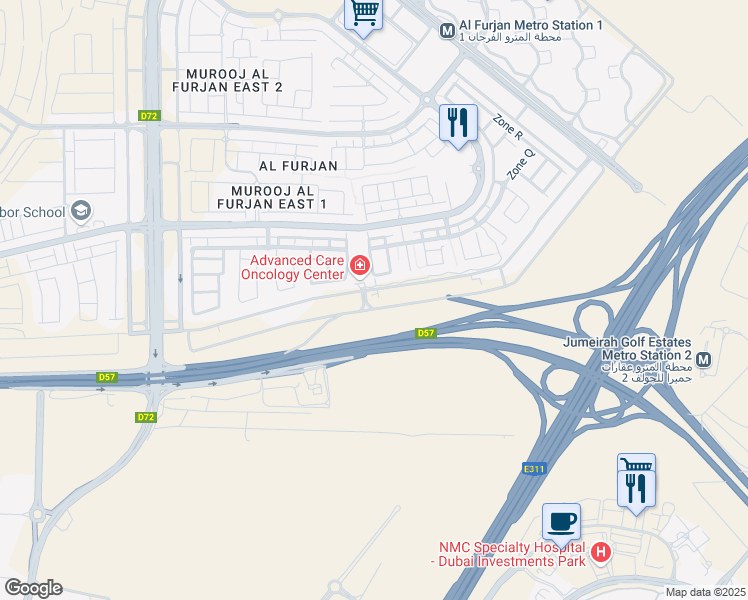 map of restaurants, bars, coffee shops, grocery stores, and more near Ring Road in Dubai