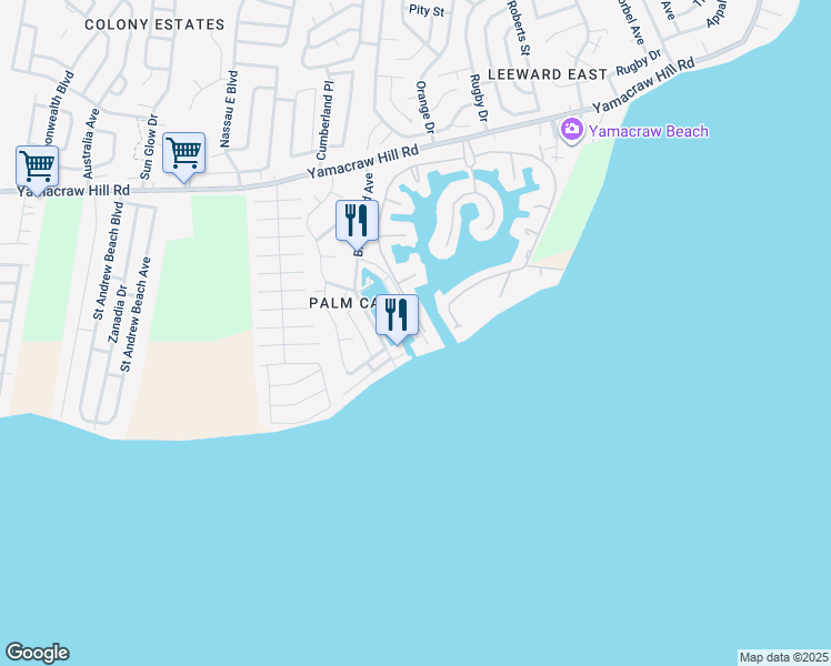 map of restaurants, bars, coffee shops, grocery stores, and more near Unnamed Road in Nassau