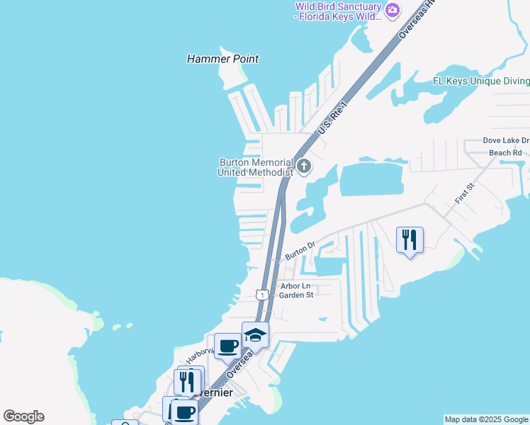 map of restaurants, bars, coffee shops, grocery stores, and more near 172 Sunset Lane in Tavernier