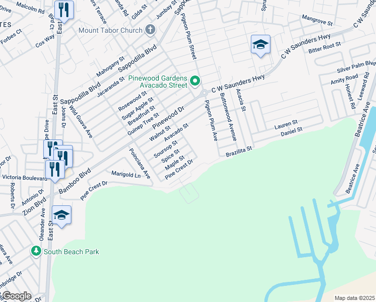 map of restaurants, bars, coffee shops, grocery stores, and more near Maple Street in Nassau