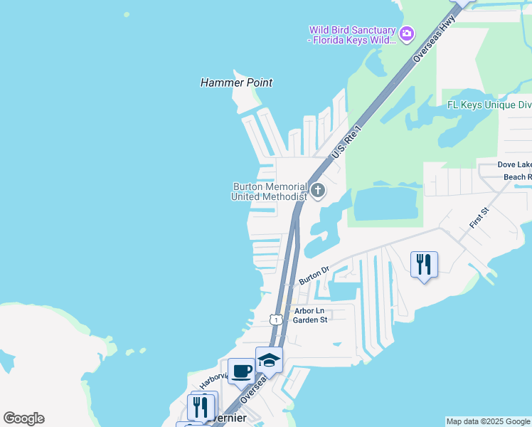 map of restaurants, bars, coffee shops, grocery stores, and more near 213 Bristol Court in Tavernier