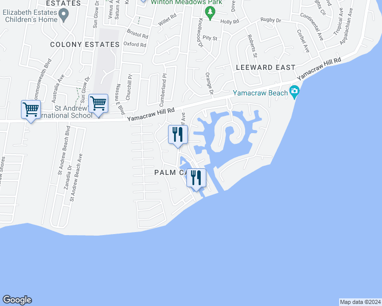 map of restaurants, bars, coffee shops, grocery stores, and more near Henry Every Way in Nassau