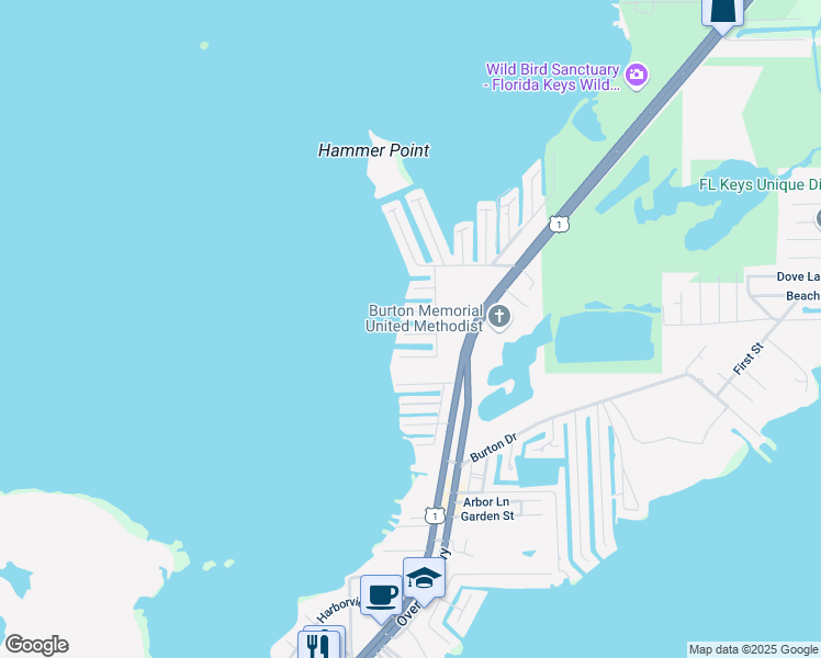 map of restaurants, bars, coffee shops, grocery stores, and more near 213 Bristol Court in Tavernier