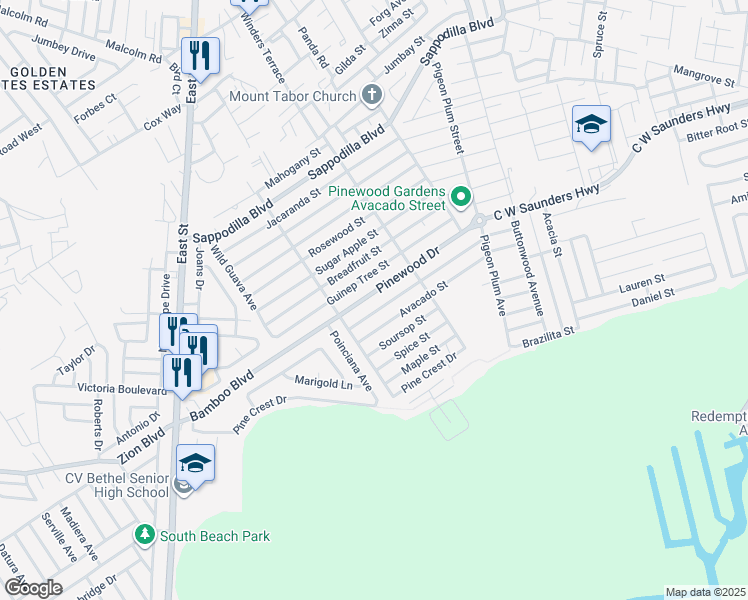 map of restaurants, bars, coffee shops, grocery stores, and more near Walnut Street in Nassau