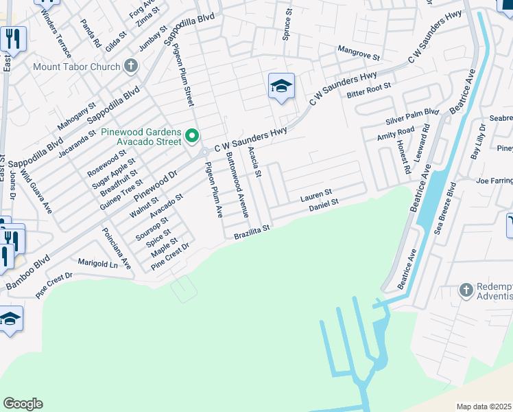 map of restaurants, bars, coffee shops, grocery stores, and more near Unnamed Road in Nassau