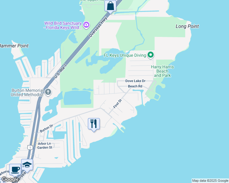 map of restaurants, bars, coffee shops, grocery stores, and more near 216 Hispanola Road in Tavernier
