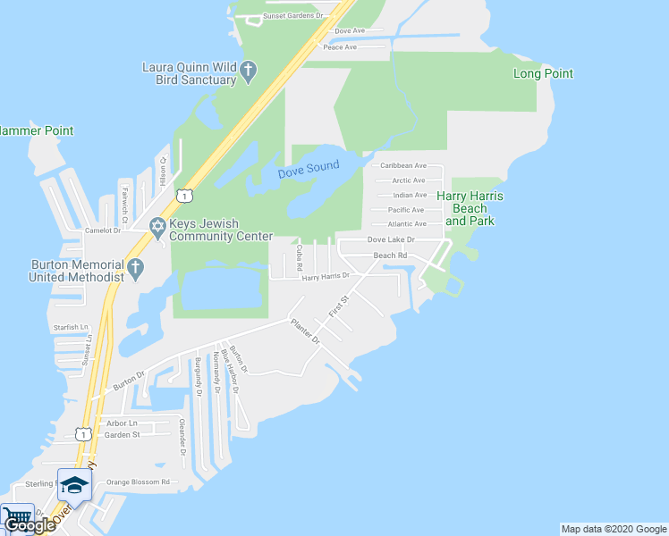 map of restaurants, bars, coffee shops, grocery stores, and more near 206 West Indies Road in Tavernier