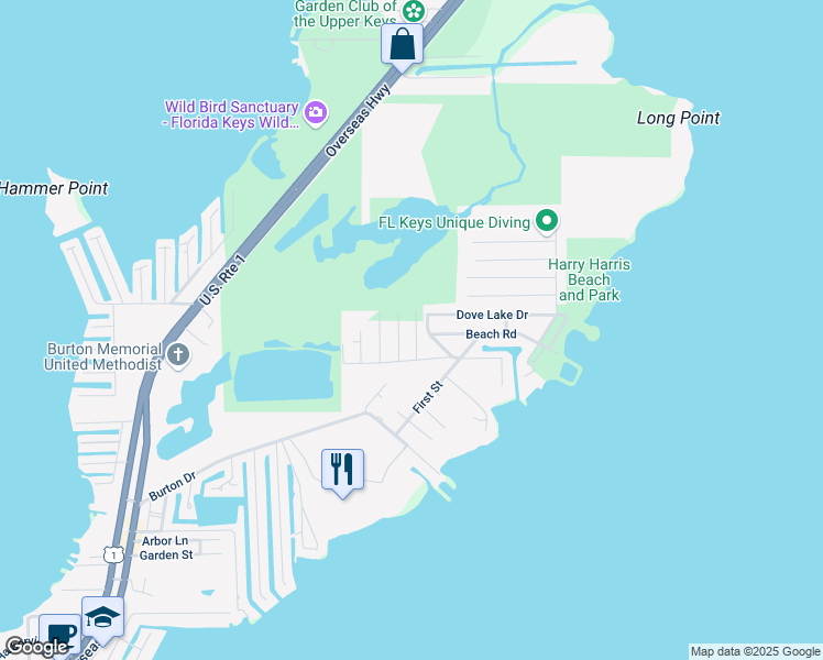 map of restaurants, bars, coffee shops, grocery stores, and more near 216 Hispanola Road in Tavernier