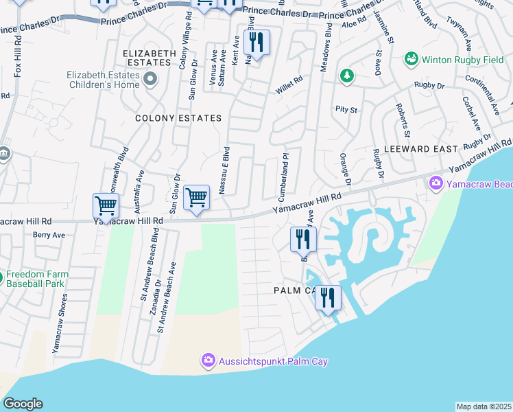map of restaurants, bars, coffee shops, grocery stores, and more near in Nassau