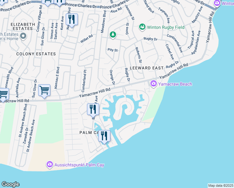 map of restaurants, bars, coffee shops, grocery stores, and more near Henry Every Way in Nassau
