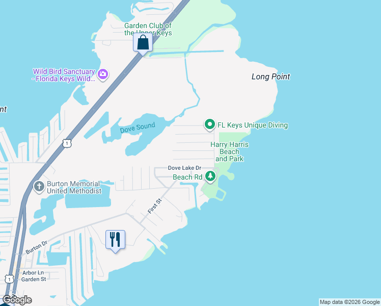 map of restaurants, bars, coffee shops, grocery stores, and more near 129 Atlantic Avenue in Tavernier
