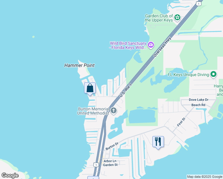 map of restaurants, bars, coffee shops, grocery stores, and more near 120 Fairwich Court in Tavernier