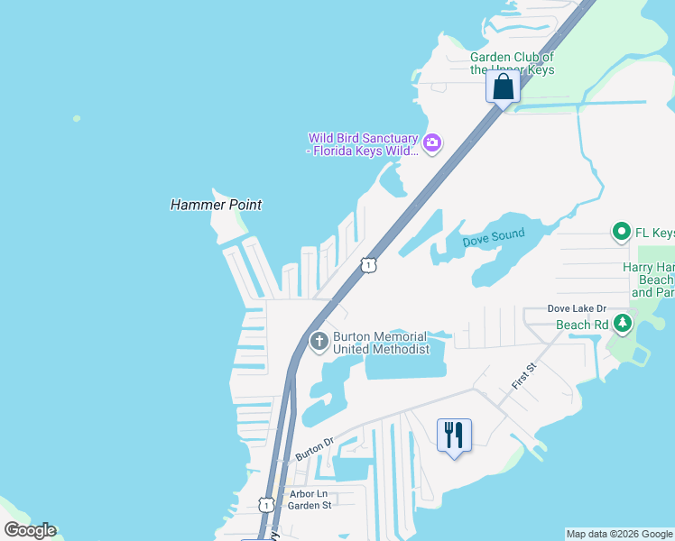 map of restaurants, bars, coffee shops, grocery stores, and more near Wellington Dr in Tavernier
