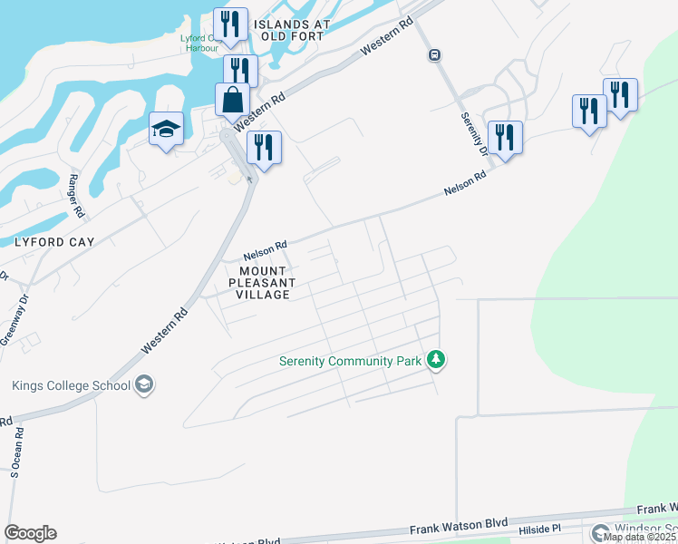 map of restaurants, bars, coffee shops, grocery stores, and more near Sunrise Drive in Nassau