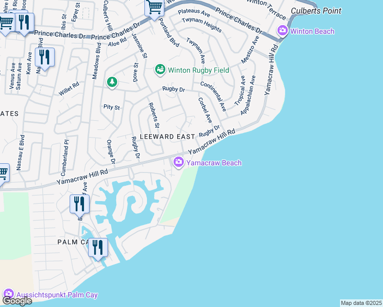 map of restaurants, bars, coffee shops, grocery stores, and more near in Nassau