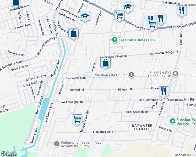 map of restaurants, bars, coffee shops, grocery stores, and more near in Nassau