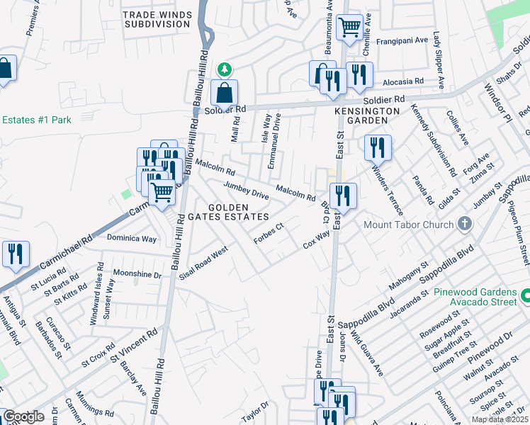 map of restaurants, bars, coffee shops, grocery stores, and more near in Nassau