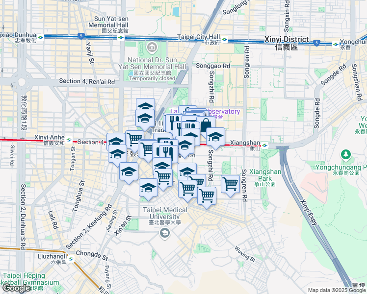 map of restaurants, bars, coffee shops, grocery stores, and more near  in 