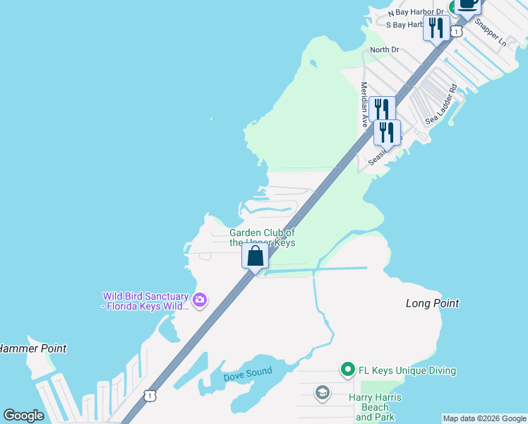 map of restaurants, bars, coffee shops, grocery stores, and more near 179 Cort Lane in Tavernier