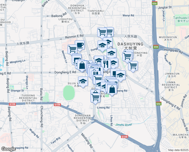 map of restaurants, bars, coffee shops, grocery stores, and more near Dong Feng Dong Lu in Kunming Shi