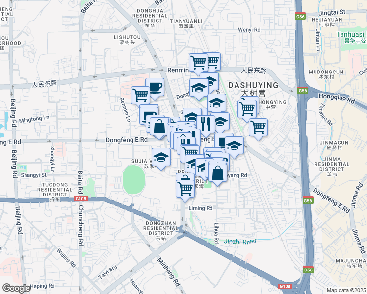 map of restaurants, bars, coffee shops, grocery stores, and more near Dong Feng Dong Lu in Kunming Shi