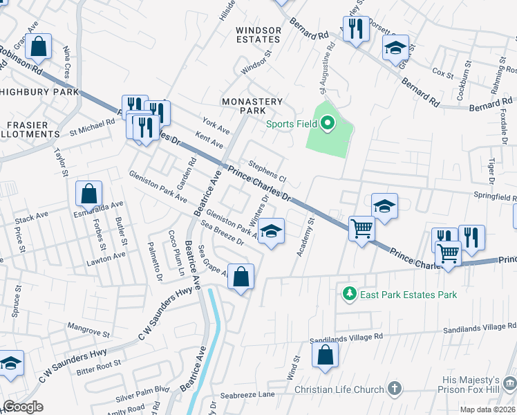 map of restaurants, bars, coffee shops, grocery stores, and more near in Nassau