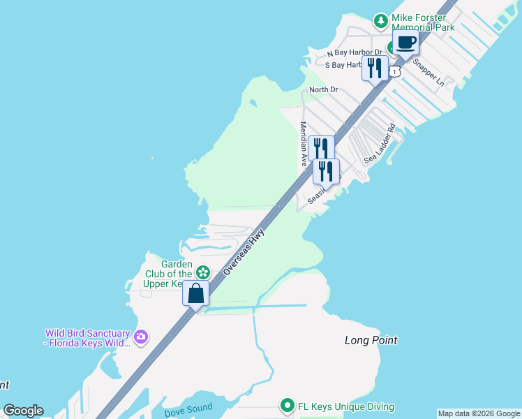 map of restaurants, bars, coffee shops, grocery stores, and more near 125 Adobe Casa Court Drive in Tavernier