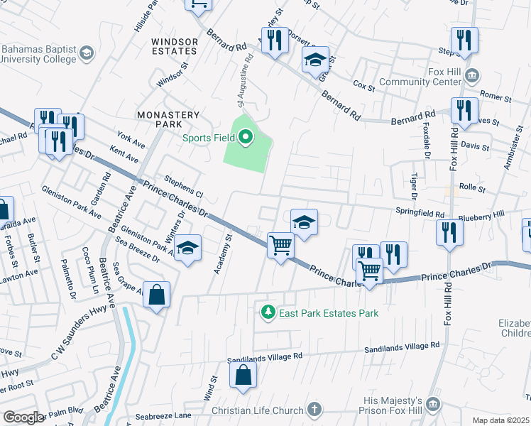 map of restaurants, bars, coffee shops, grocery stores, and more near in Nassau