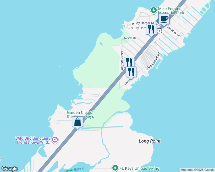 map of restaurants, bars, coffee shops, grocery stores, and more near 125 Adobe Casa Court Drive in Tavernier