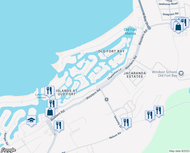 map of restaurants, bars, coffee shops, grocery stores, and more near Charleston Lane in Nassau